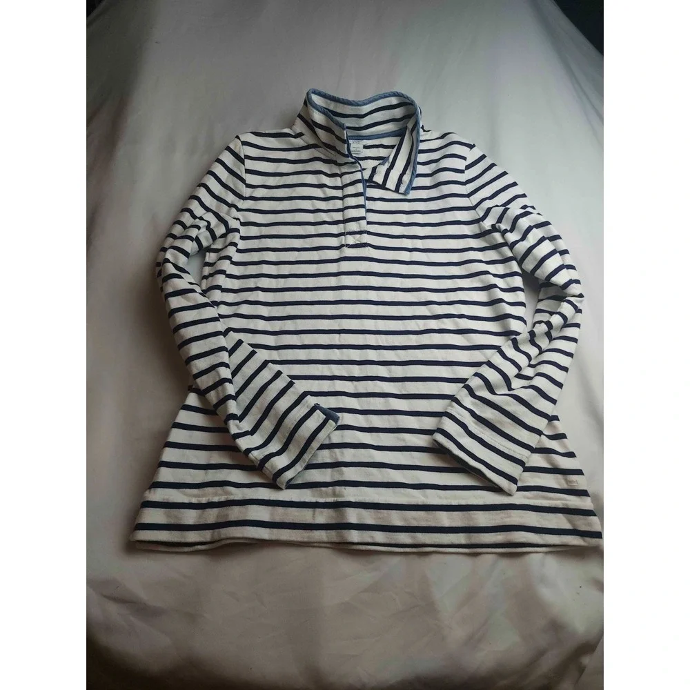 Crown & Ivy Harper Sweatshirt Womens Large Blue Striped Mock Neck Pullover
